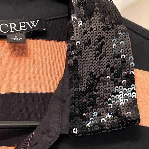 J. Crew Orange and Black Striped Sequin Rugby Shirt Polo Orange Black SZ Small - Picture 4 of 8